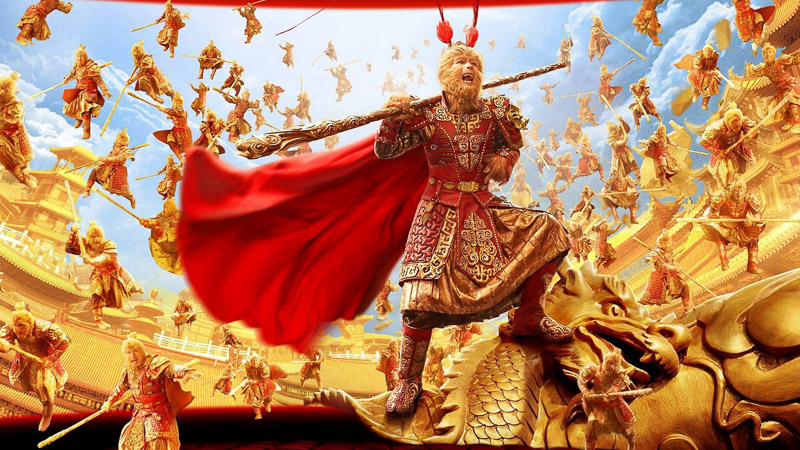 Сунь Укун и его копии из волоска, сражаются с армией Нефритового императора